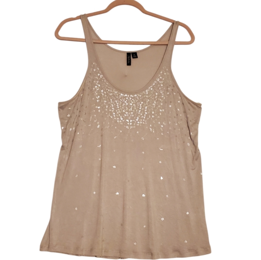 Relativity Gray Silky Tank Blouse Sequins Soft Stretchy‎ Size XL